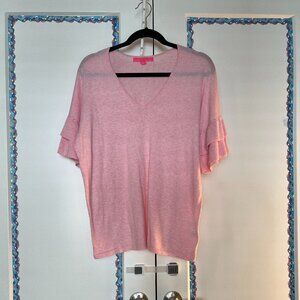 Vintage Lilly Pulitzer Pink top with ruffled sleeves